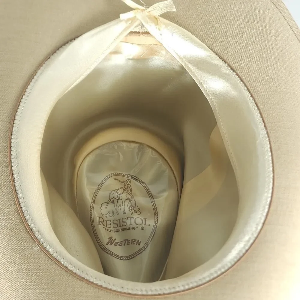Resistol Vintage 7 1/8 Self Conforming Tan Beige Suede Felt Western Cowboy Hat